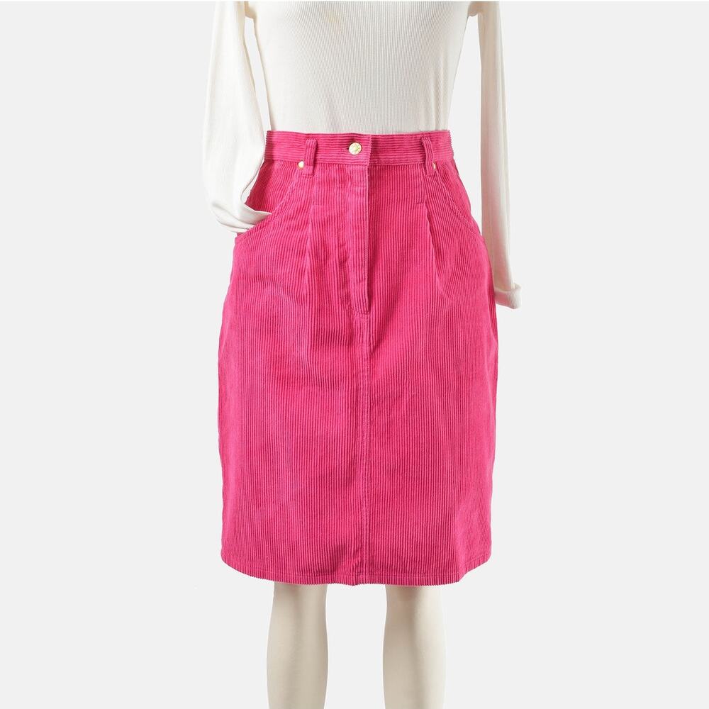 Vintage Pink Corduroy Skirt High Waisted Cotton Knee Length Pencil Skirt 26